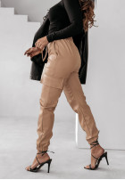 Spodnie z imitacji skóry z kieszeniami Trevisan camelowe
