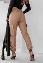 Spodnie z imitacji skóry z kieszeniami Trevisan camelowe