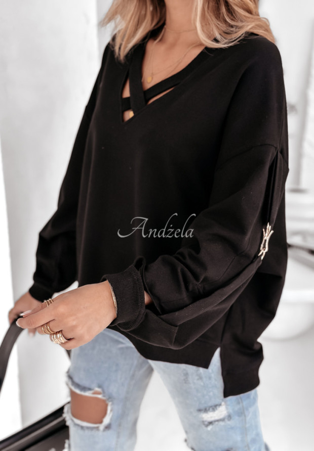 Bluza oversize z dekoltem Fit Beauty czarna