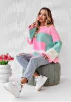 Jumper oversize Choose Happiness różowo-in mint green