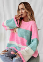 Jumper oversize Choose Happiness różowo-in mint green