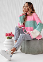 Jumper oversize Choose Happiness różowo-in mint green