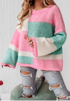 Sweter oversize Choose Happiness różowo-miętowy