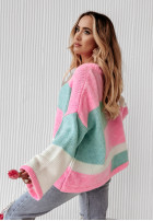 Jumper oversize Choose Happiness różowo-in mint green