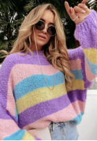 Sweter oversize w paski Colored Punch fioletowo-niebieski