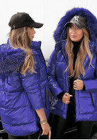 Pikowana kurtka z futerkiem Ready For Snow kobaltowa