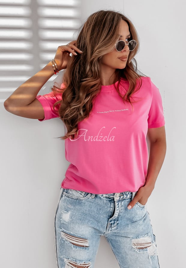 T-shirt z nadrukiem A Little Party różowy