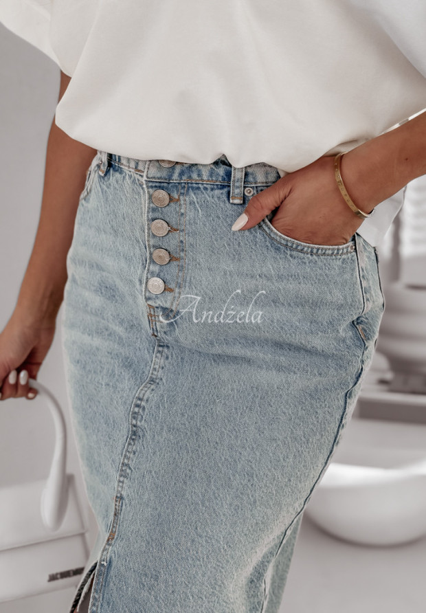Spódnica jeansowa z rozcięciem Alessandra jasnoniebieska