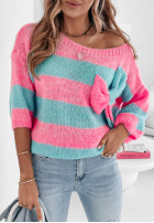 Sweter w paski z kokardą Brilliant Blend miętowo-różowy