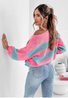 Sweter w paski z kokardą Brilliant Blend miętowo-różowy