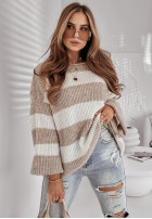 Sweter oversize w paski Place Like Home beżowy
