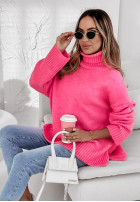 Sweter oversize z golfem Camille różowy