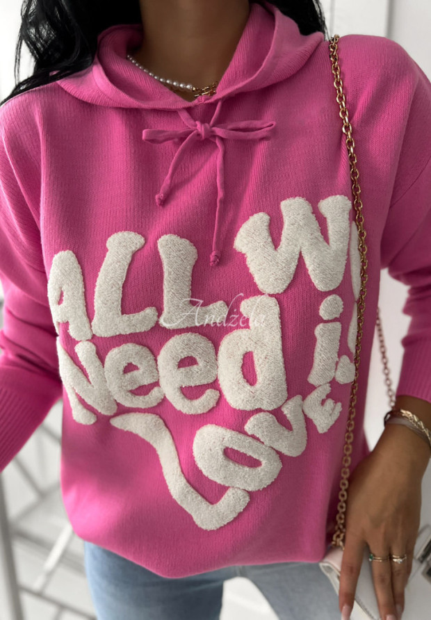 Sweter z kapturem All We Need Is Love różowy