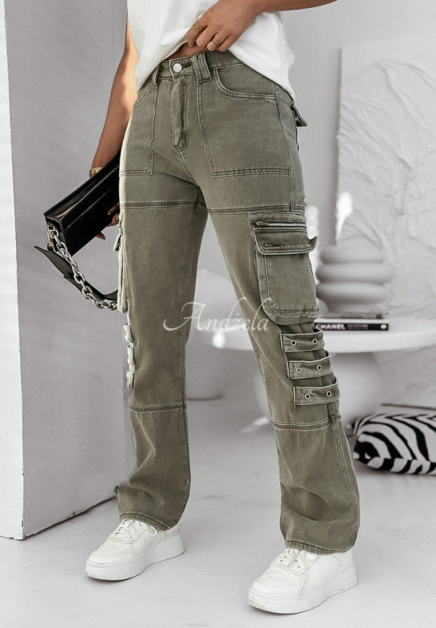 Spodnie jeansowe z kieszeniami Roberts oliwkowe