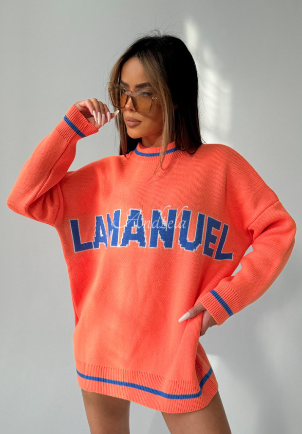 Sweter oversize z napisem La Manuel Draw Line pomarańczowy