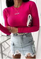 Prążkowana bluzka Icon neonowy różowy