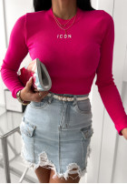 Prążkowana bluzka Icon neonowy różowy