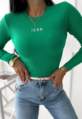 Prążkowana bluzka Icon zielona