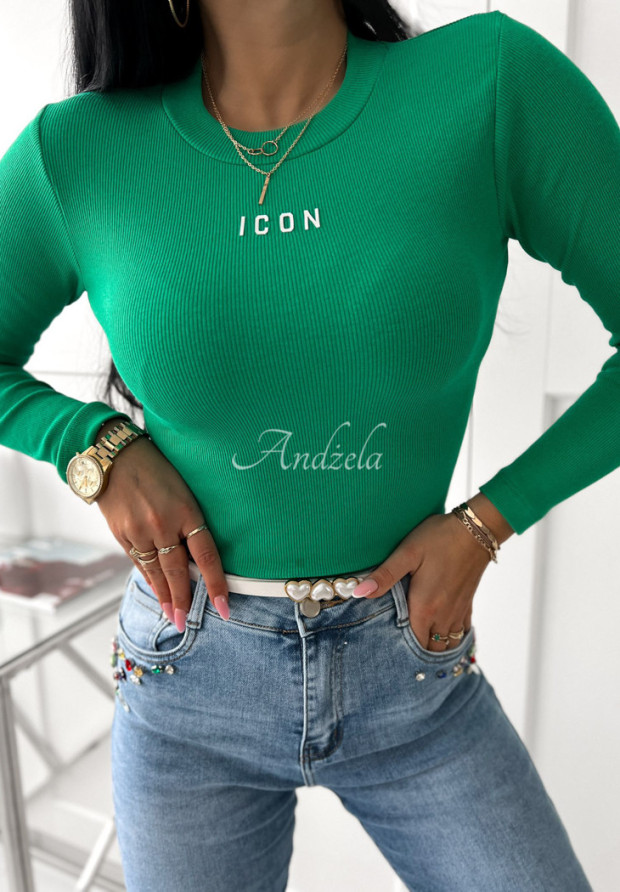 Prążkowana bluzka Icon zielona