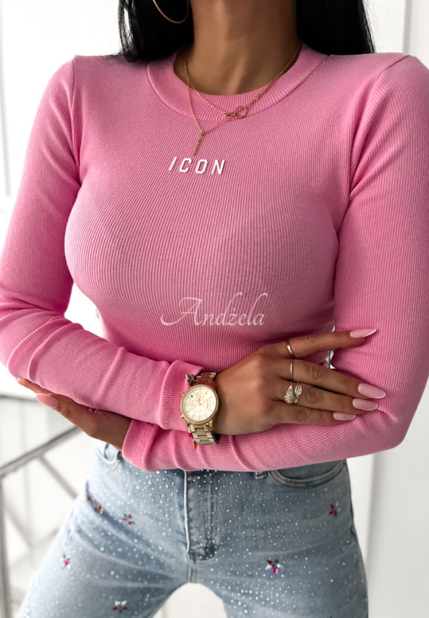 Prążkowana bluzka Icon różowa