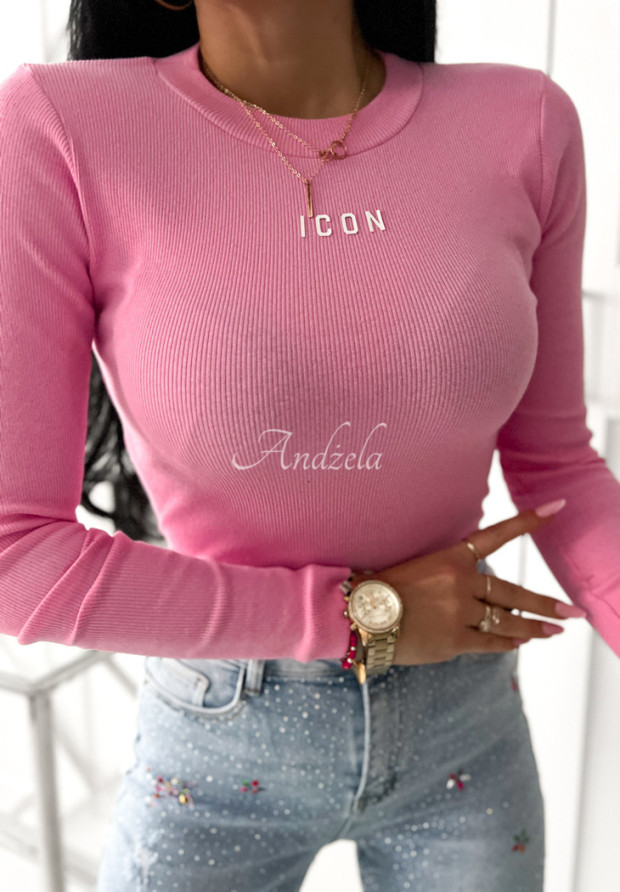 Prążkowana bluzka Icon różowa