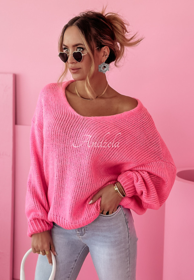 Sweter oversize Meadow Delight różowy