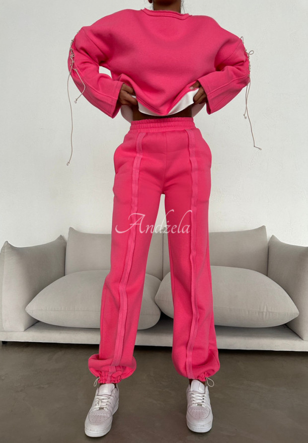 Komplet dresowy ze sznurowaniem Flexi Luxe neonowy różowy