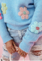 Sweter oversize w kwiaty Daisy Diva niebieski