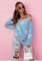 Sweter oversize w kwiaty Daisy Diva niebieski