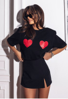 T-shirt z nadrukiem Two Hearts czarny