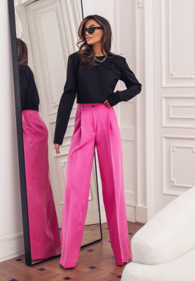 Materiałowe eleganckie spodnie wide leg La Milla Be Bold różowe