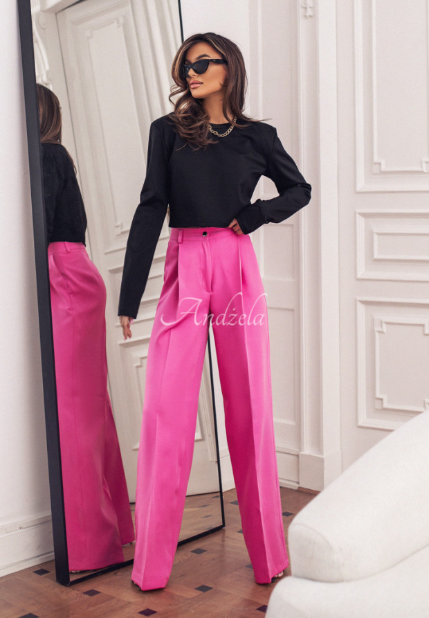 Materiałowe eleganckie spodnie wide leg Be Bold różowe