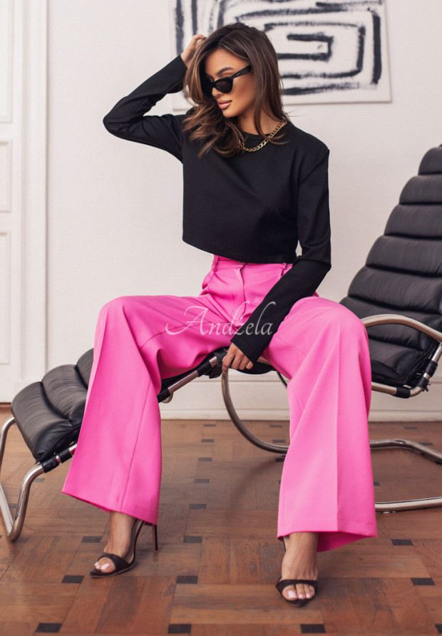Materiałowe eleganckie spodnie wide leg La Milla Be Bold różowe