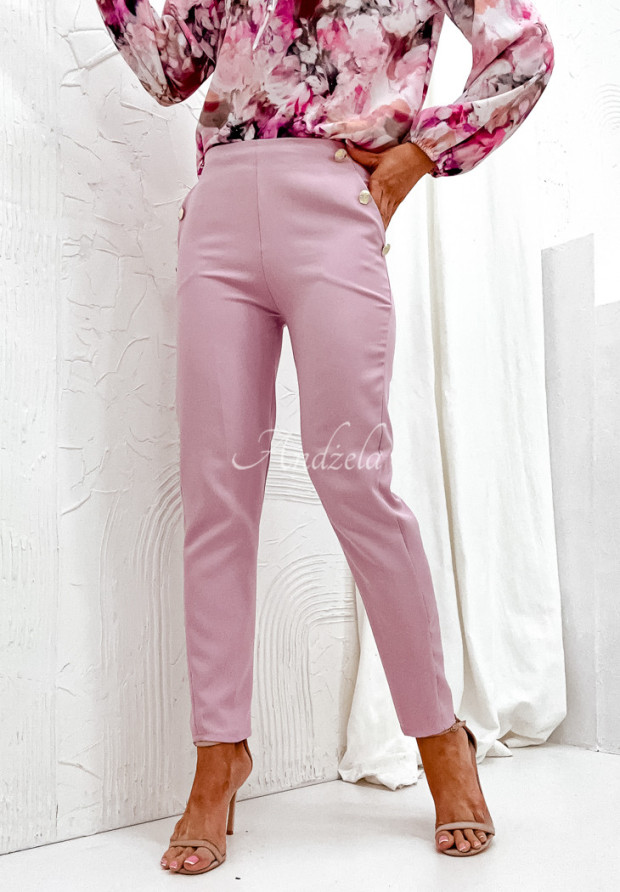 Eleganckie spodnie z guzikami Elegant Occasion pudrowy róż