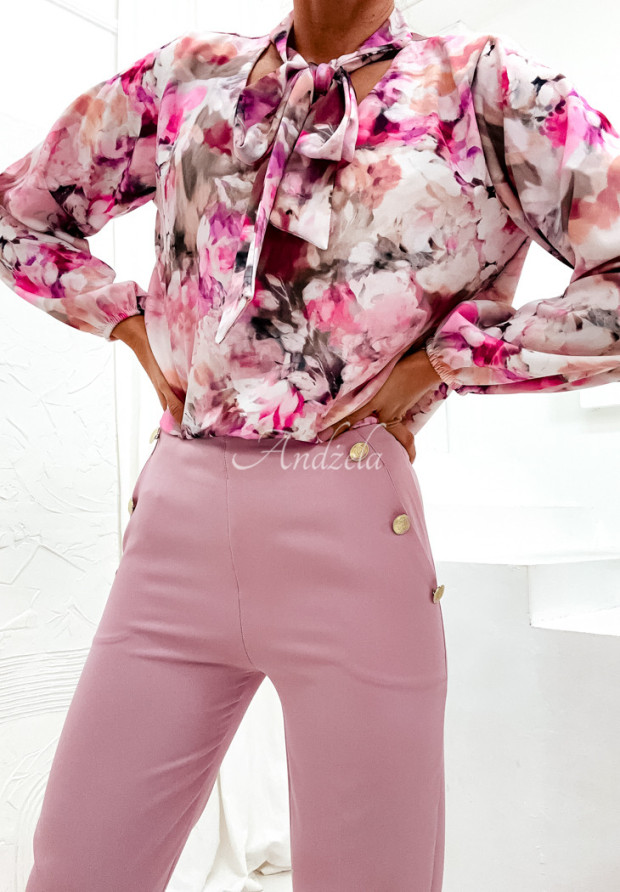 Eleganckie spodnie z guzikami Elegant Occasion pudrowy róż