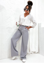 Eleganckie spodnie wide leg Glamour Flow szare