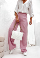 Eleganckie spodnie wide leg Glamour Flow pudrowy róż