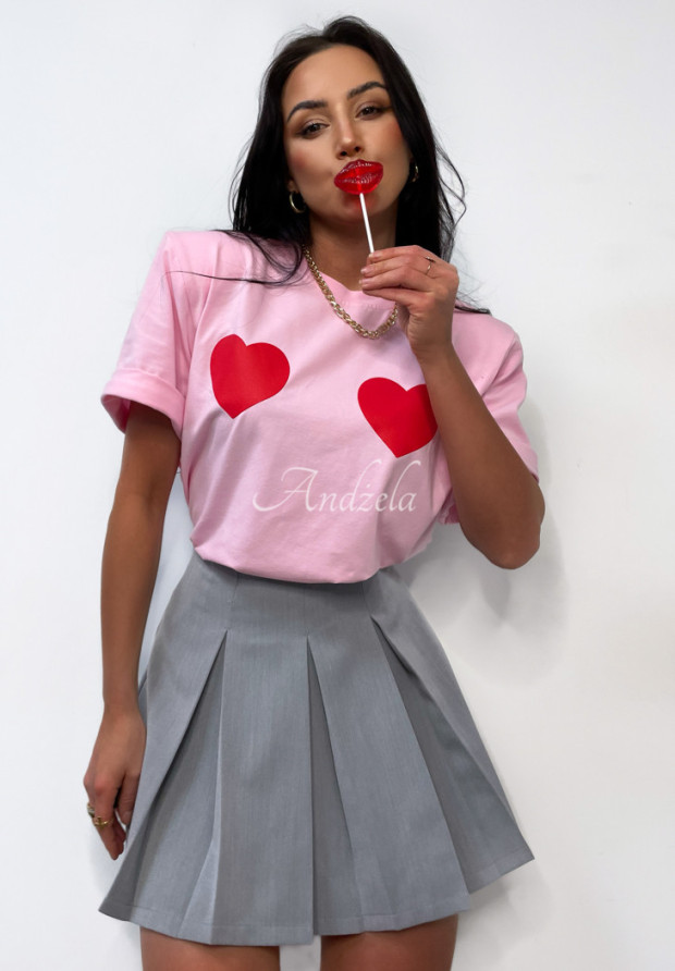 T-shirt z nadrukiem Two Hearts różowy