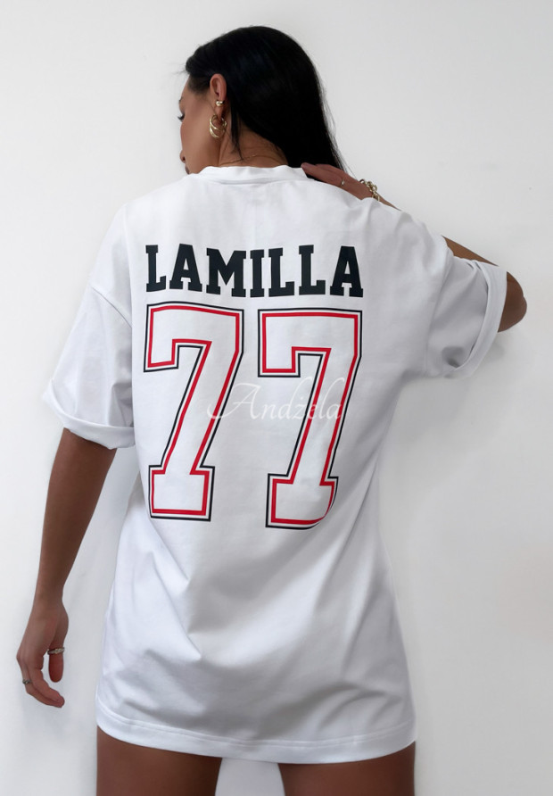 Długi T-shirt z nadrukiem La Milla 77 biały