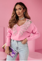 Sweter oversize z ozdobną aplikacją Pink Icing różowy