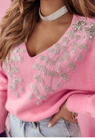 Sweter oversize z ozdobną aplikacją Pink Icing różowy