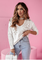 Sweter oversize z ozdobną aplikacją Pink Icing biały