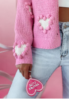 Sweter oversize w serca Fun And Love różowy