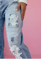 Spodnie jeansowe z koronkowymi aplikacjami Lace Treasure niebieskie