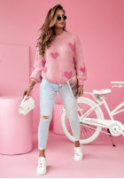 Sweter oversize w serca Love You Still różowy