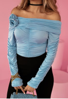 Marszczona sukienka hiszpanka z różą Rosie Senorita błękitna