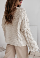 Ozdobnie pleciony sweter oversize Cocomore Sweet Dreams jasnobeżowy