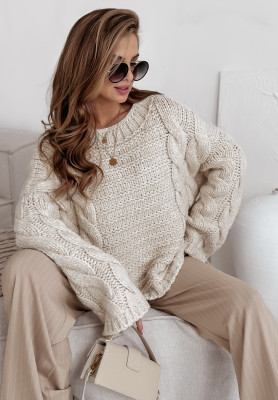 Decoratively plaid oversize sweater Cocomore Sweet Dreams light beige