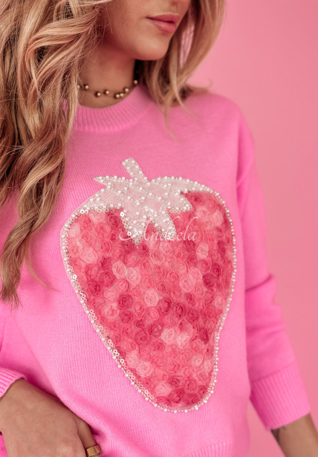 Sweter z ozdobną aplikacją Strawberry Muffin różowy