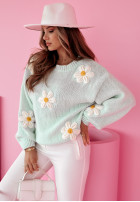 Sweter oversize z kwiatami Garden Delight błękitny